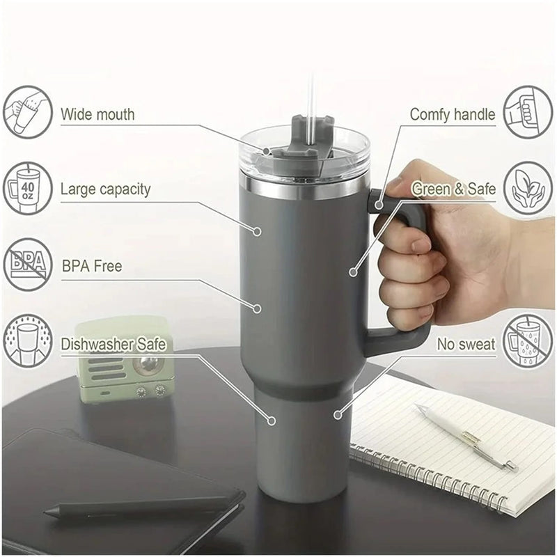 VASO TÉRMICO ACERO INOXIDABLE 1200ML PORTABLE CON ASA Y SORBETE